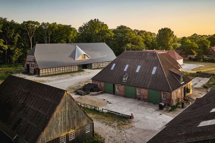 Beautiful roof construction comes to life with rib sheets, Gut Godderstorf, 23779 Neukirchen, Germany